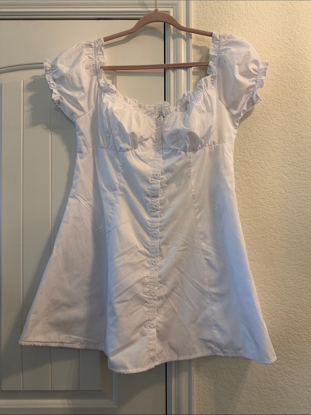 Pretty Little Things White Puff Sleeve Babydoll Dress, Sz 18